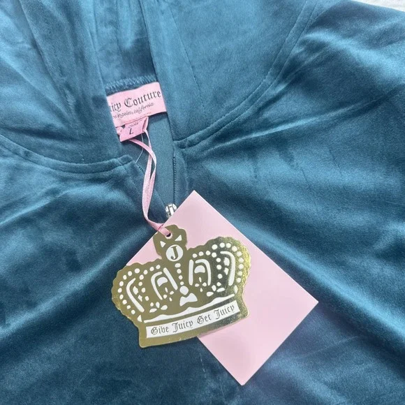 JUICY COUTURE Velour Tracksuit  Track Suit Large Rare Dark Seafoam Rhinestones - Picture 3 of 15